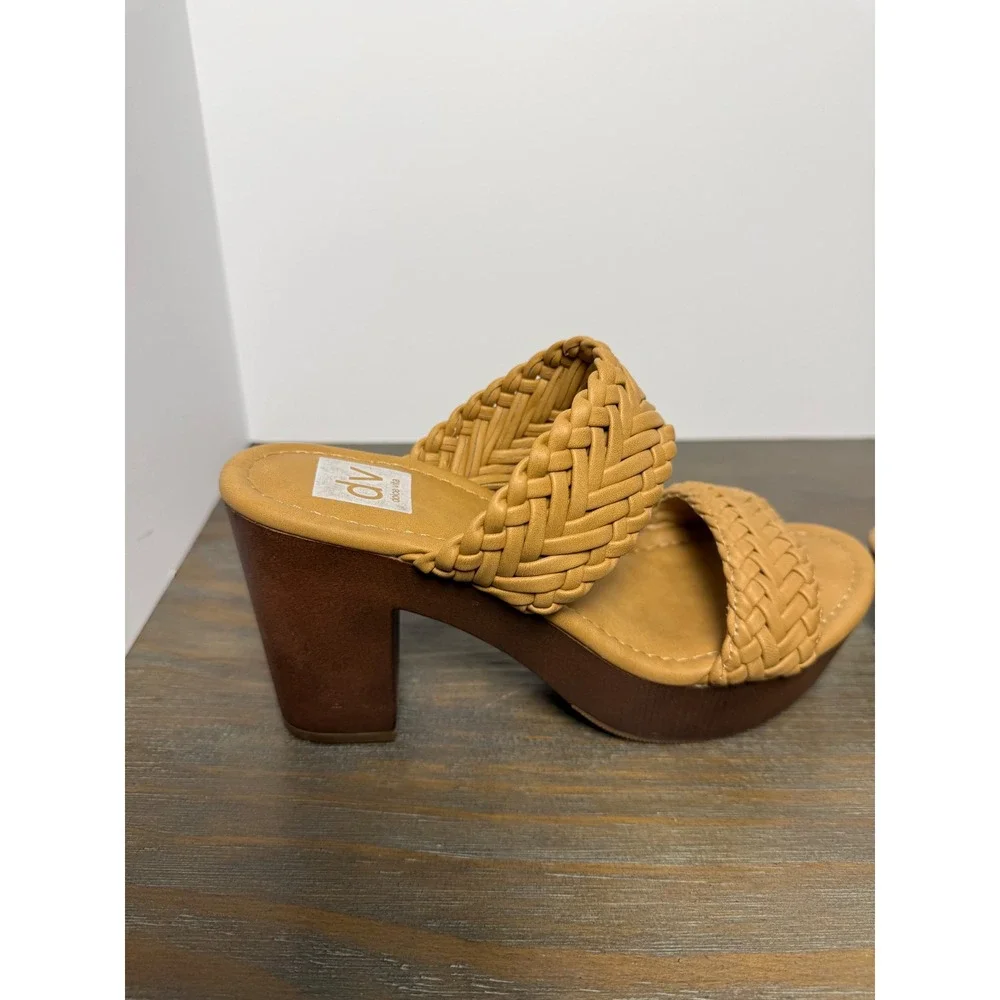 DV Dolce Vita Hilda Woven Slide Sandals Tan Block Heel Boho 7.5‎ Braided Boho